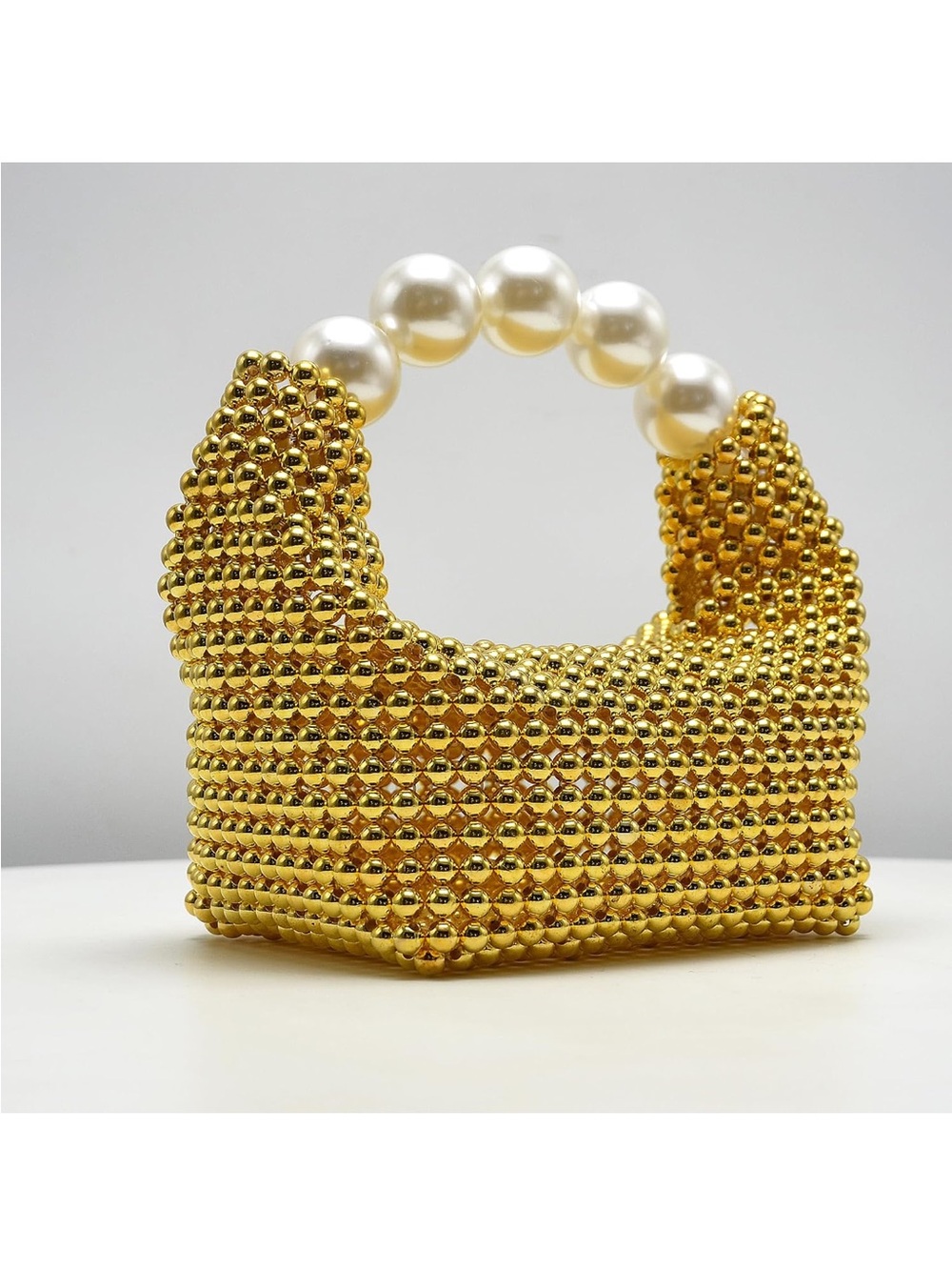 Miuco Handbag with pearls for women, bright dinner bag for party, wedding, prom,